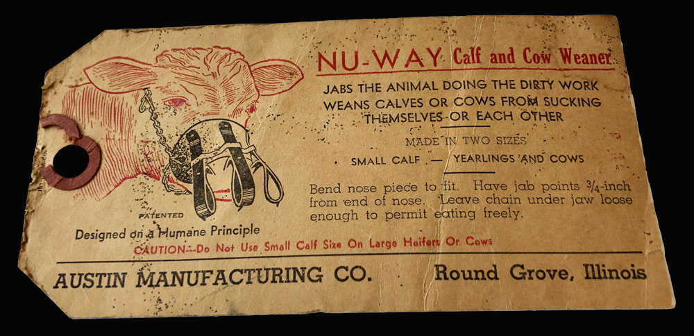 Product tag for a calf weaner