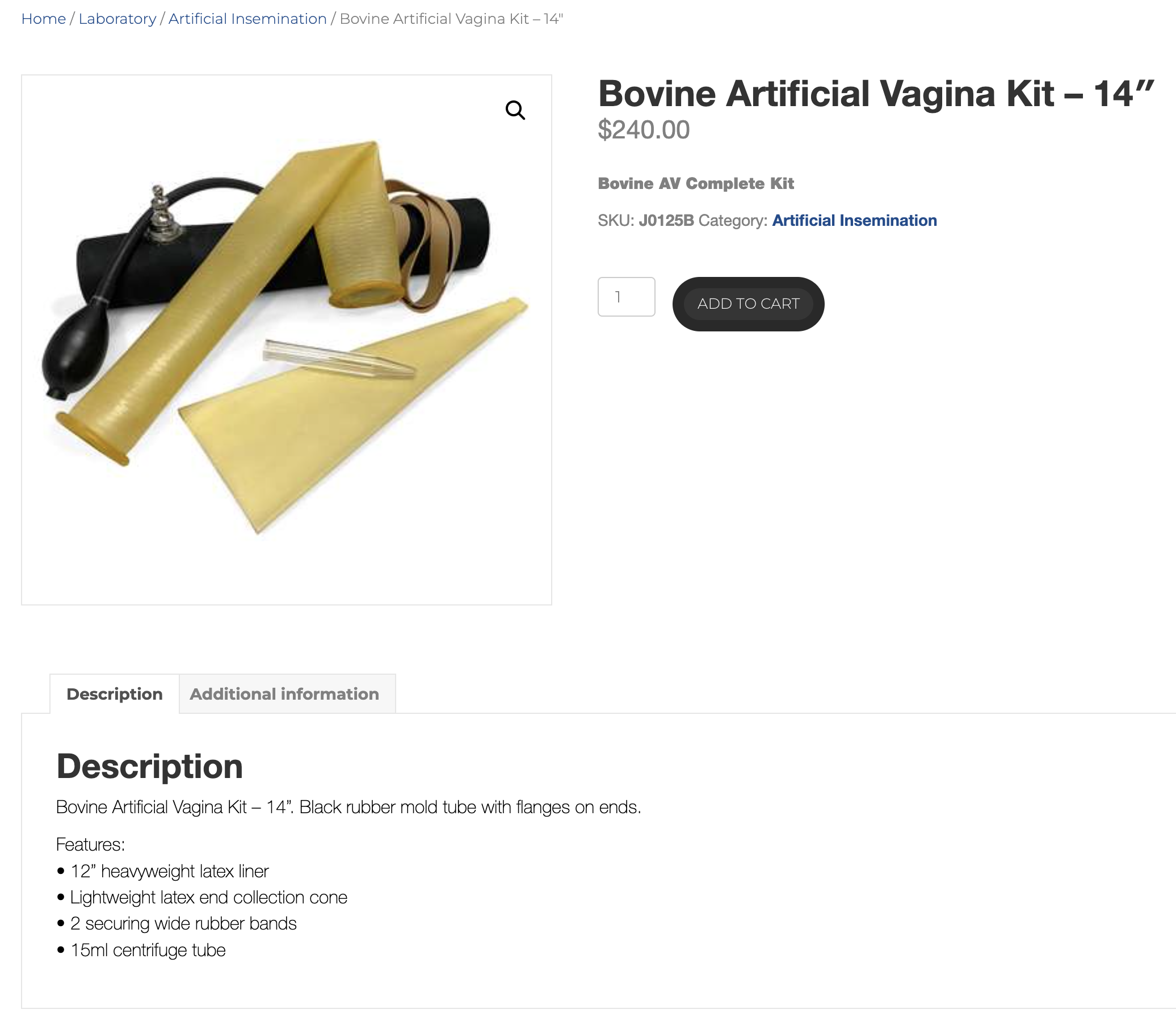 Bovine artificial vagina kit