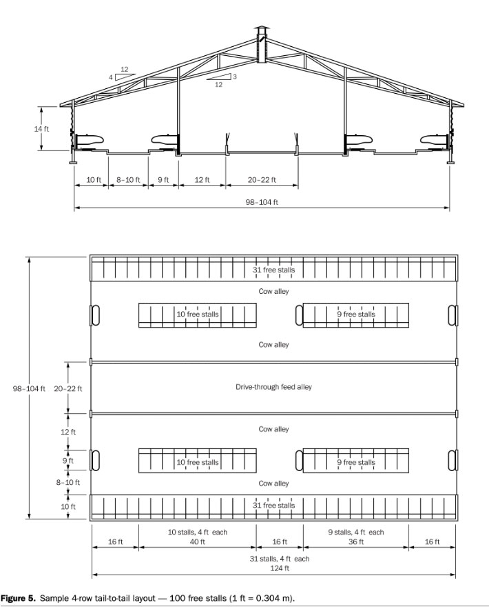 Sample 4-row tail-to-tails layout - 100 free stalls