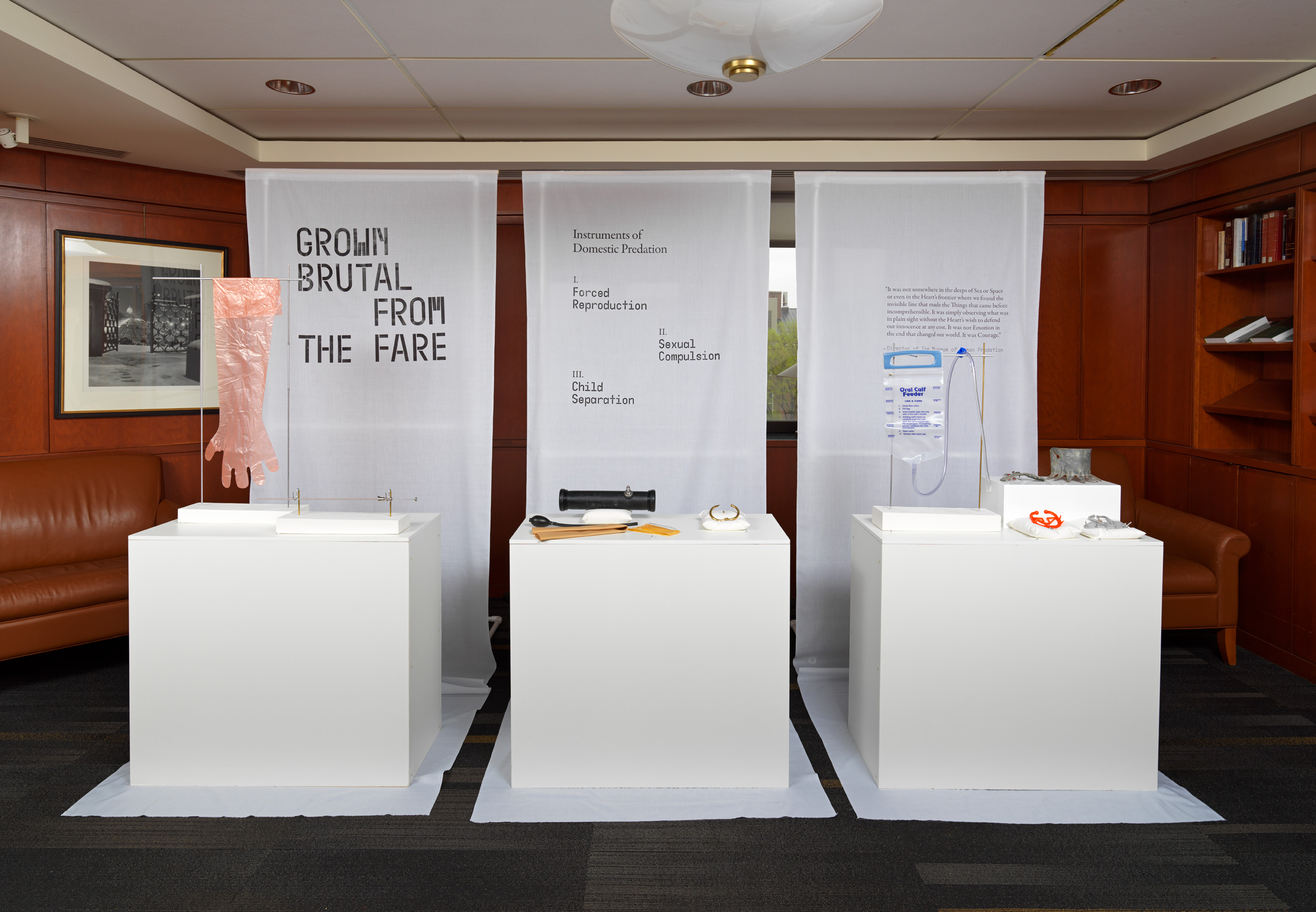 Display of animal production tools on pedestals