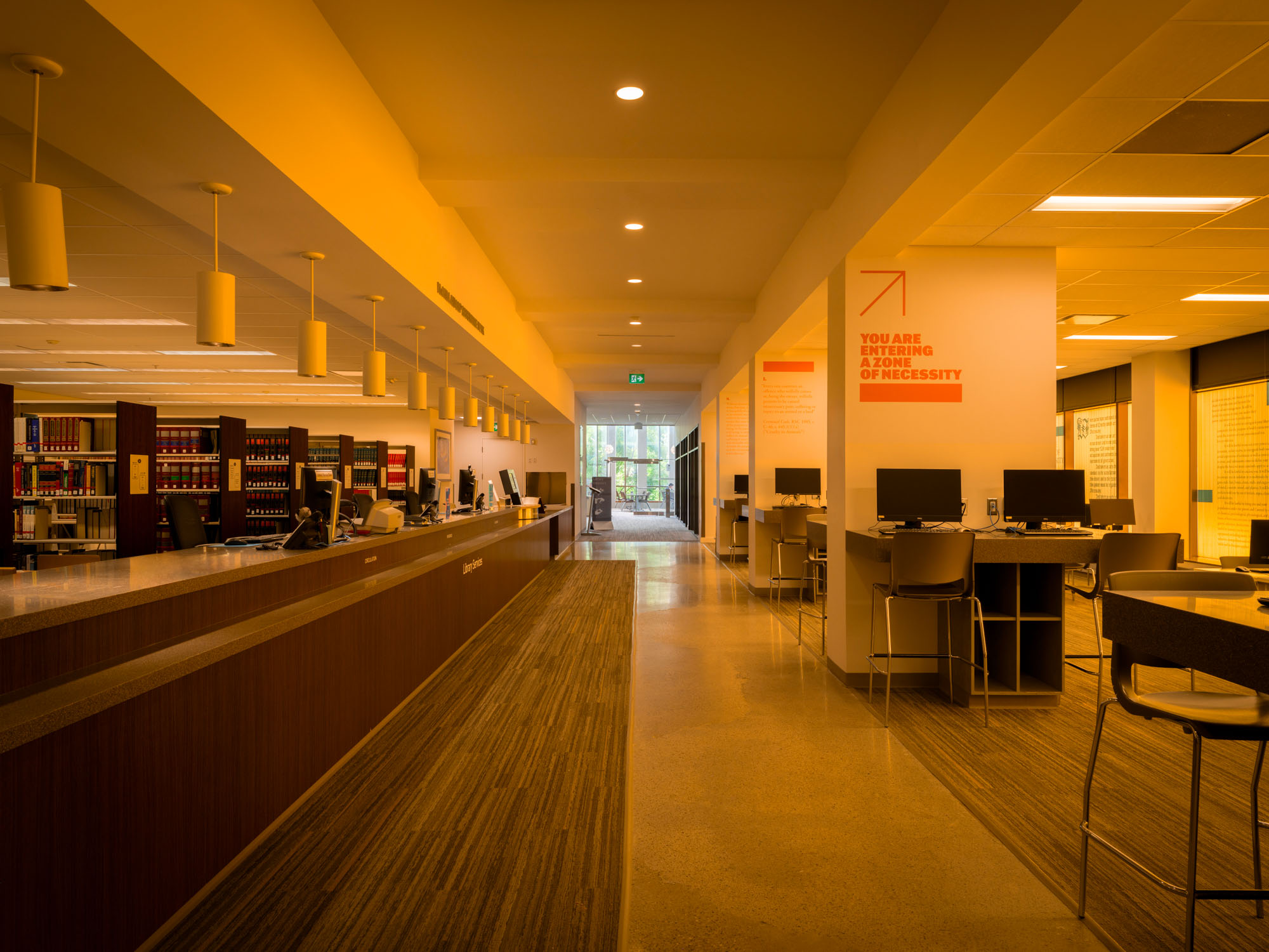 View of exhibition area in the Bora Laskin Law Library information commons
